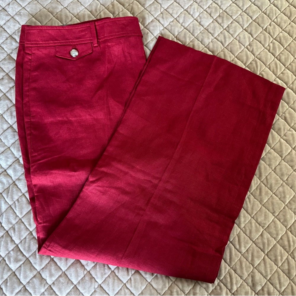 Talbots Greenwich Crimson Linen Wide Leg Pants High Rise Coastal‎ Chic 16P NWT